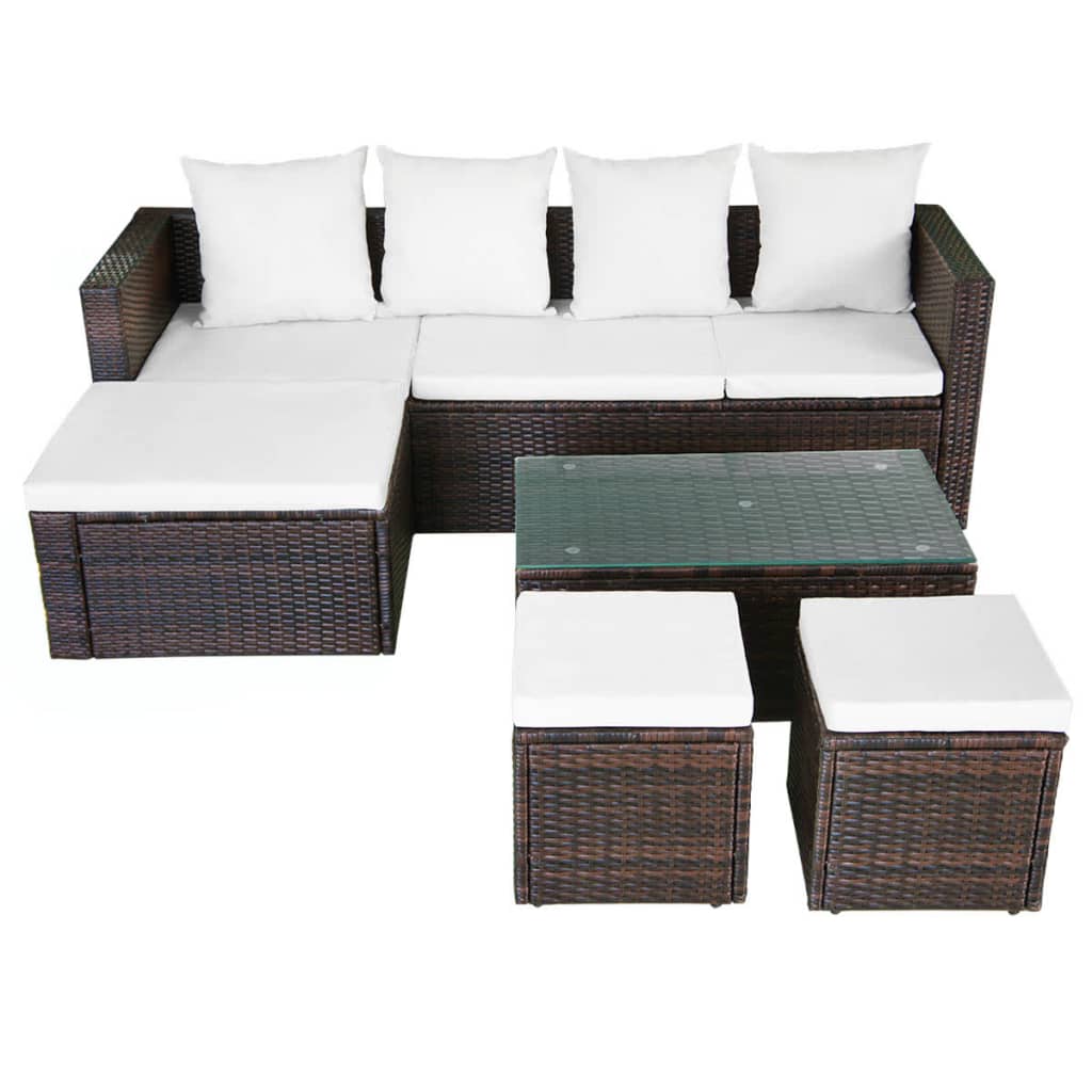 4 pcs garden furniture with brown braided resin cushions