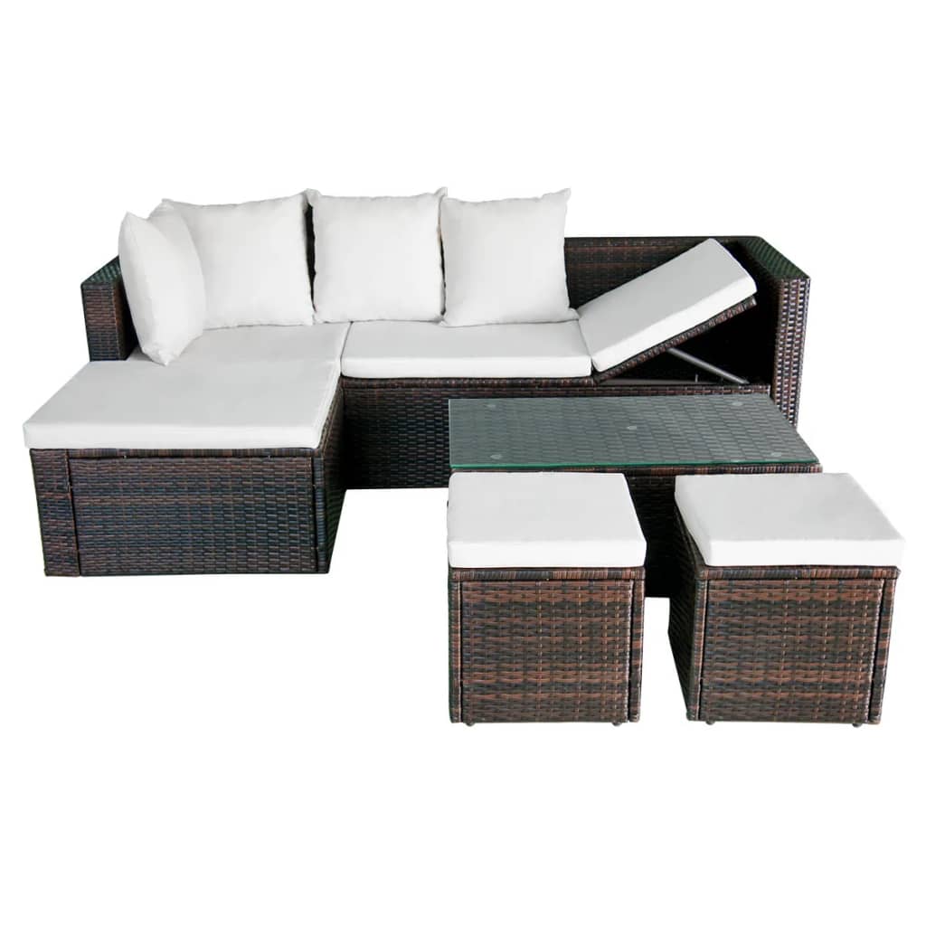 4 pcs garden furniture with brown braided resin cushions