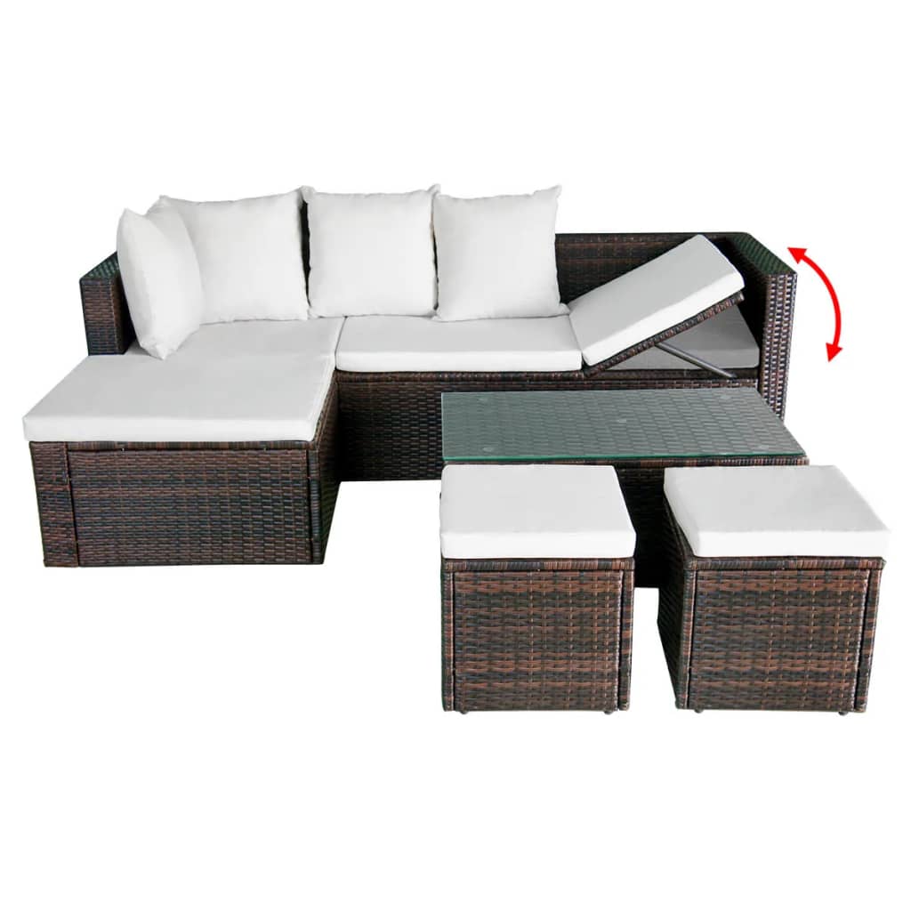 4 pcs garden furniture with brown braided resin cushions