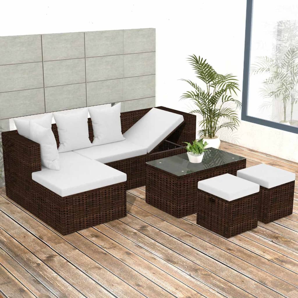 4 pcs garden furniture with brown braided resin cushions