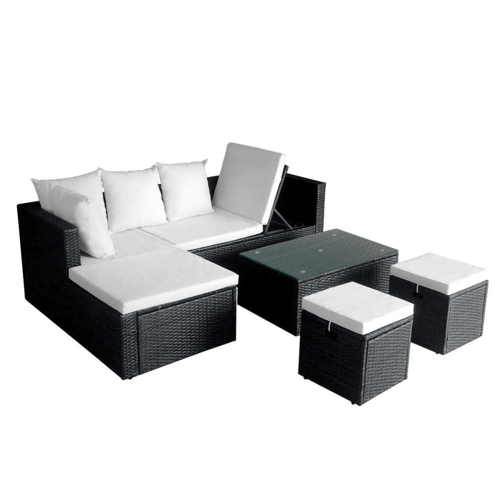 4 pcs garden furniture with black braided resin cushions