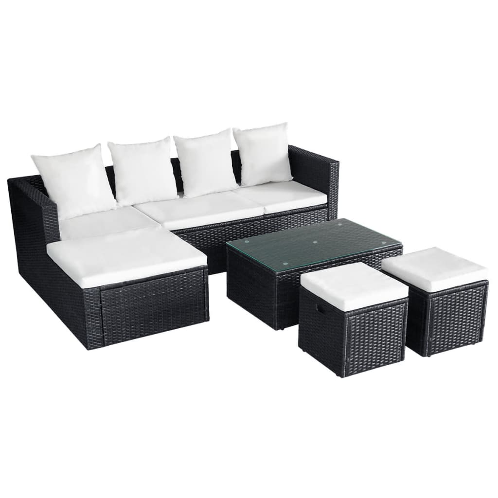 4 pcs garden furniture with black braided resin cushions