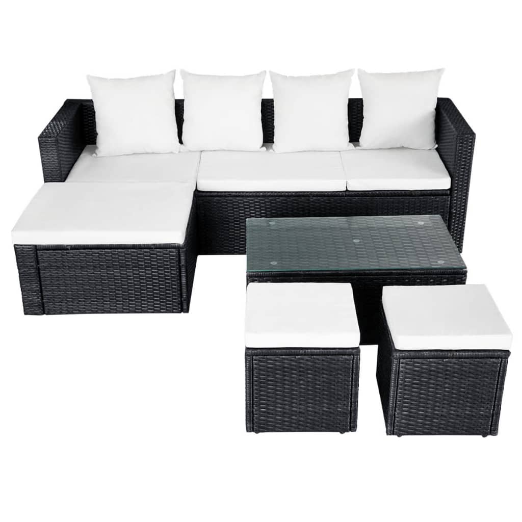 4 pcs garden furniture with black braided resin cushions