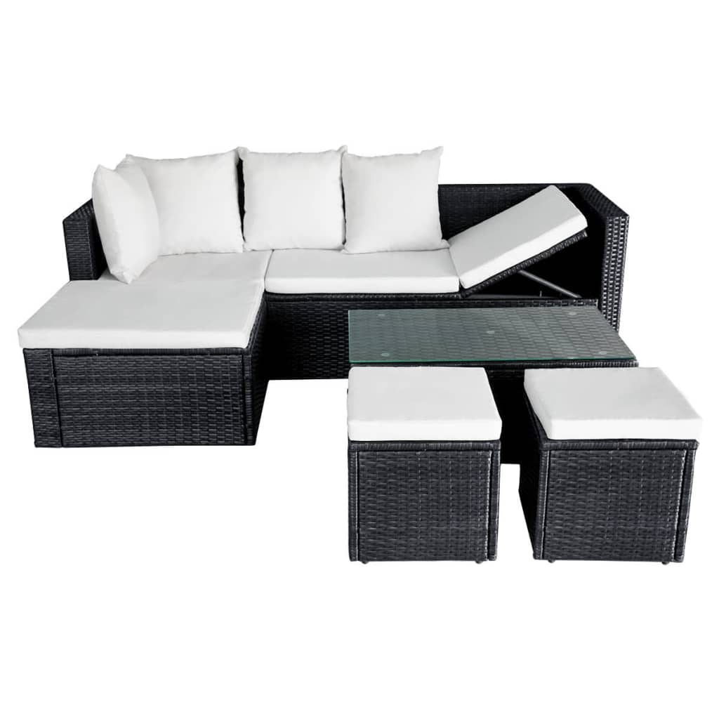 4 pcs garden furniture with black braided resin cushions