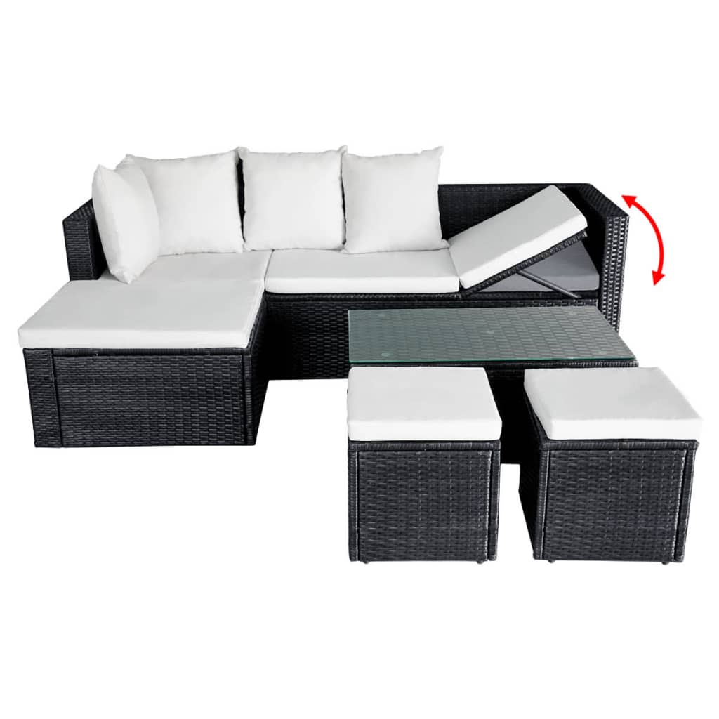 4 pcs garden furniture with black braided resin cushions