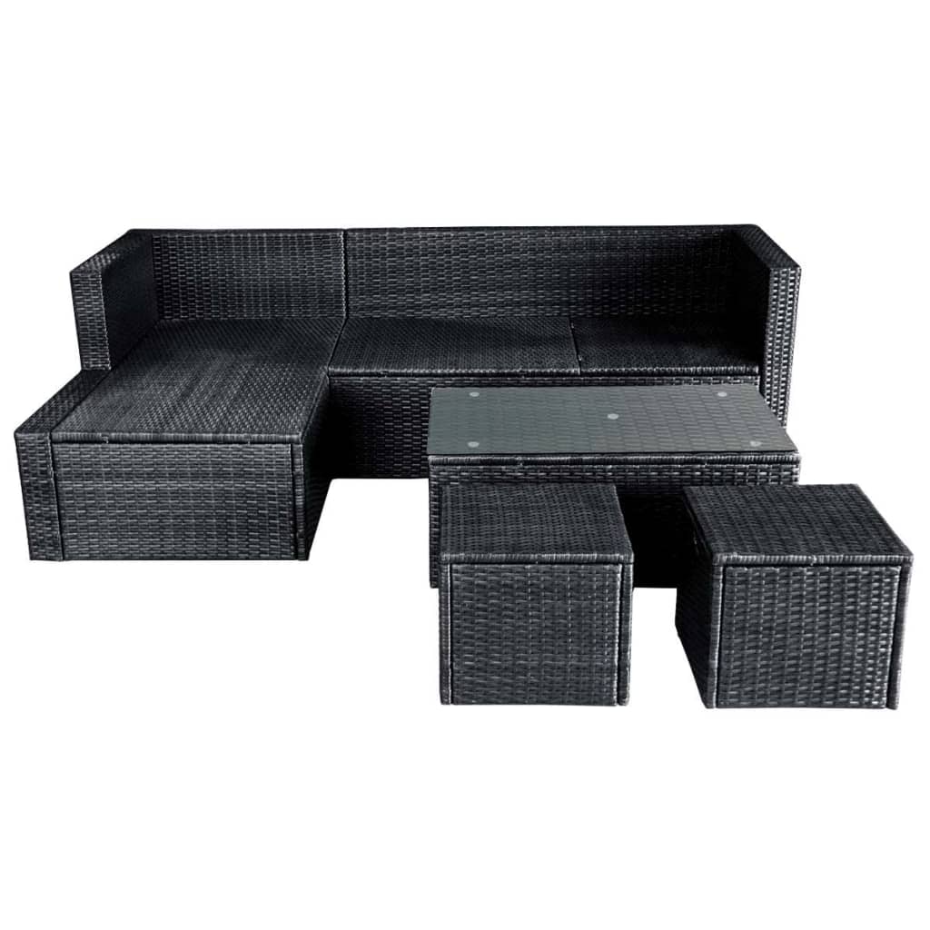 4 pcs garden furniture with black braided resin cushions