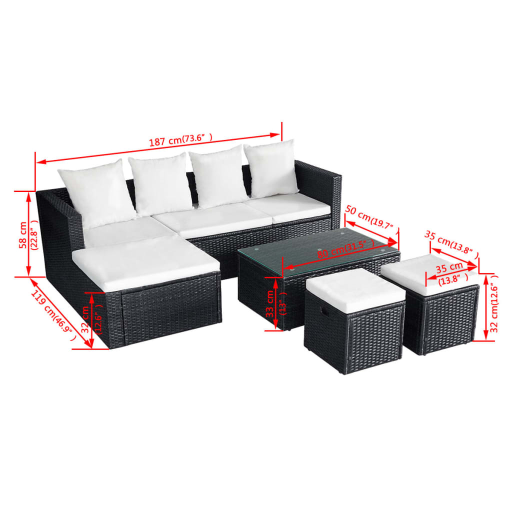 4 pcs garden furniture with black braided resin cushions