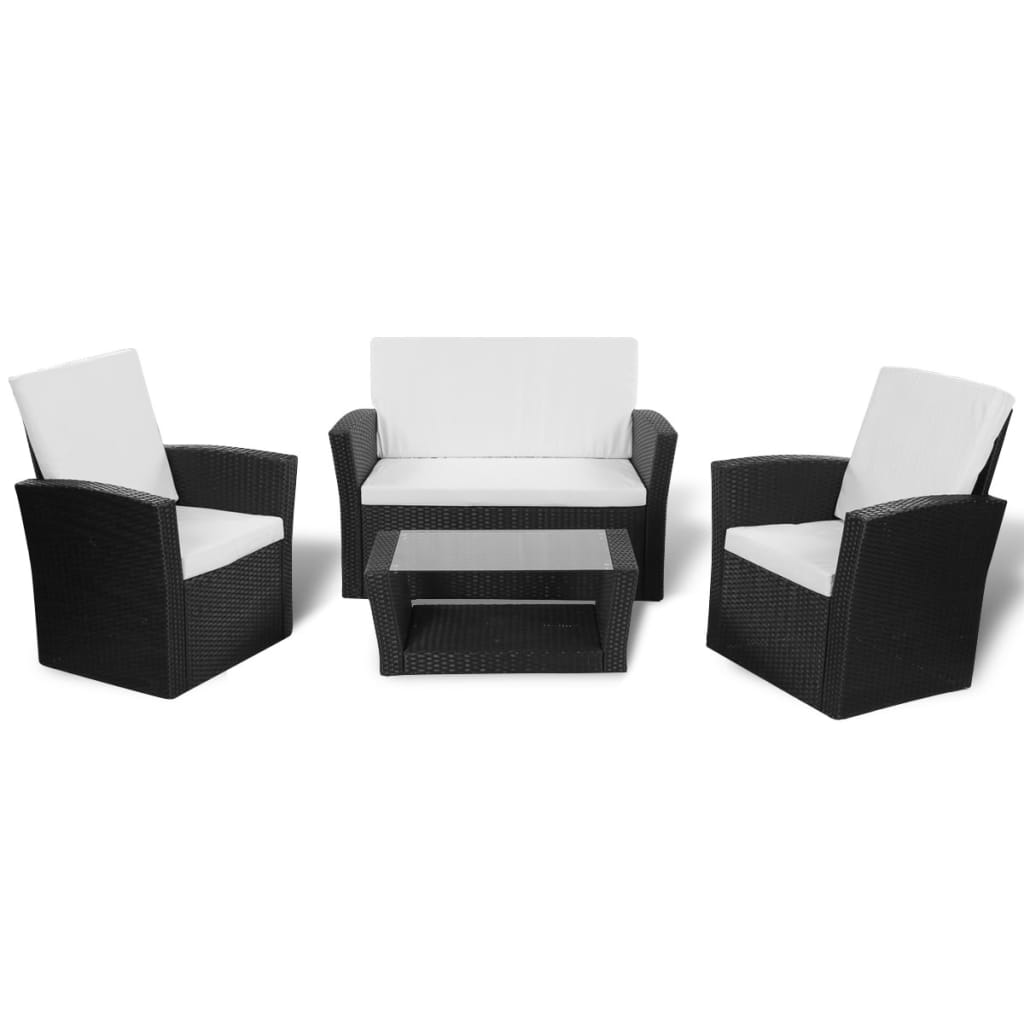 4 pcs garden furniture with black braided resin cushions