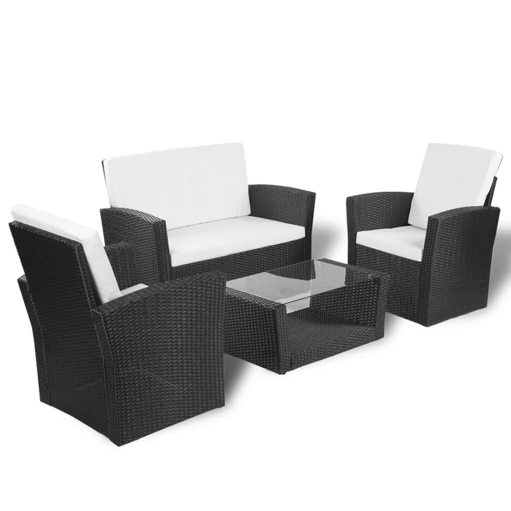 4 pcs garden furniture with black braided resin cushions