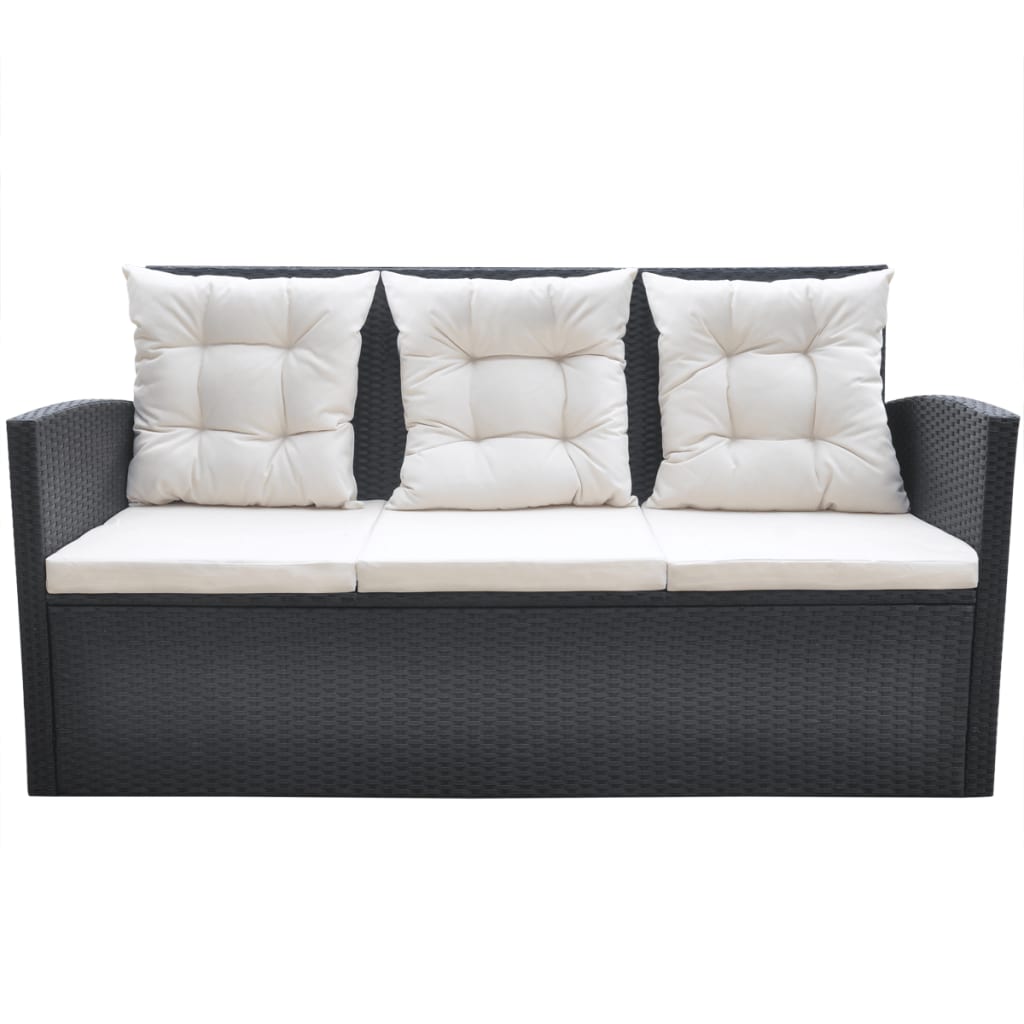 Mobilier à dîner de jardin 6pcs et coussins Résine tressée Noir