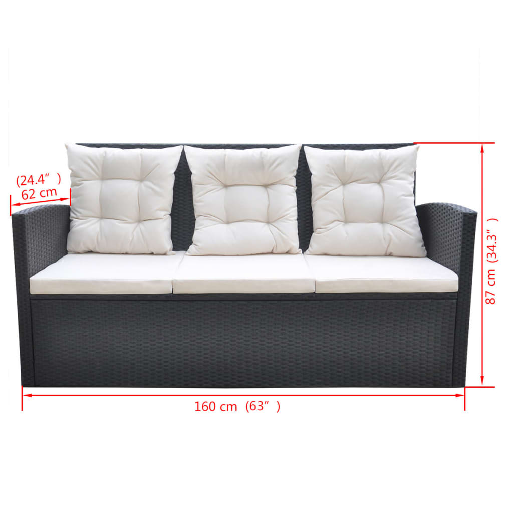 Mobilier à dîner de jardin 6pcs et coussins Résine tressée Noir