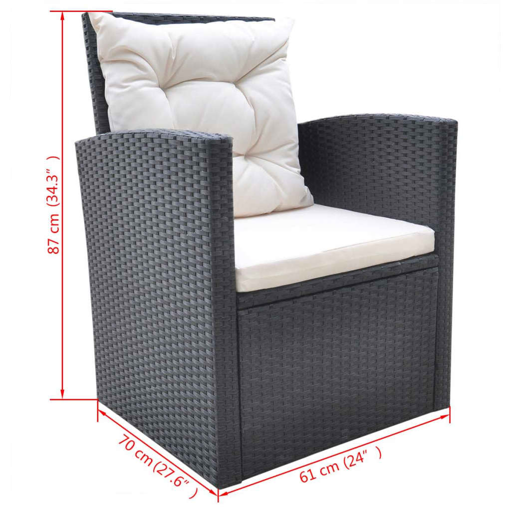 Mobilier à dîner de jardin 6pcs et coussins Résine tressée Noir