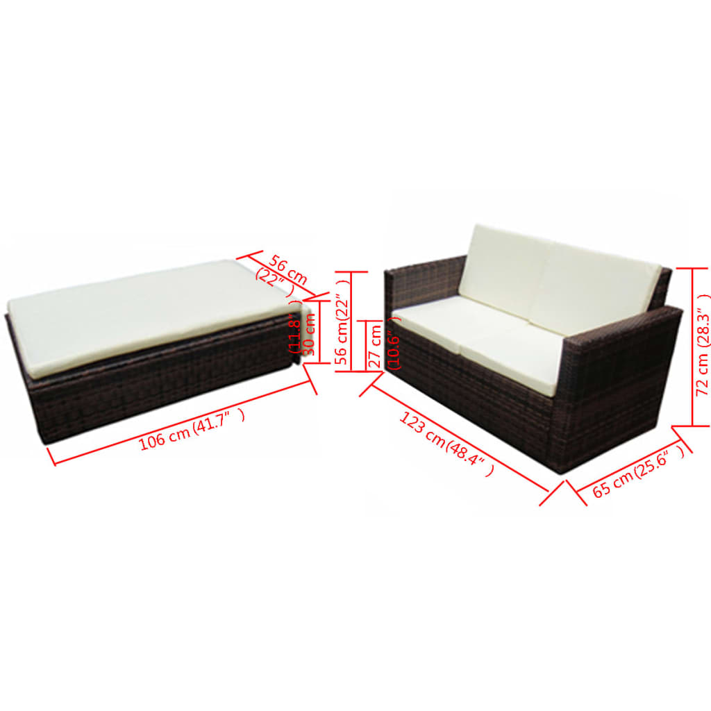 2 pcs garden furniture with brown braided resin cushions