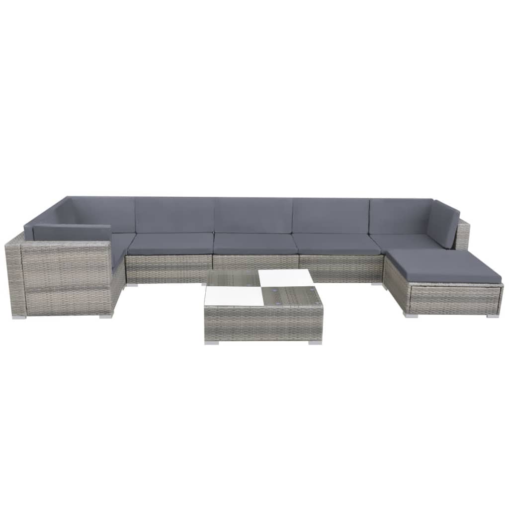 8 pcs garden furniture with gray braided resin cushions