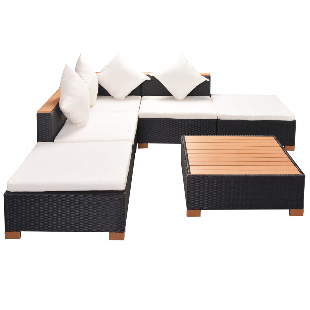 6 pcs garden furniture with black braided resin cushions