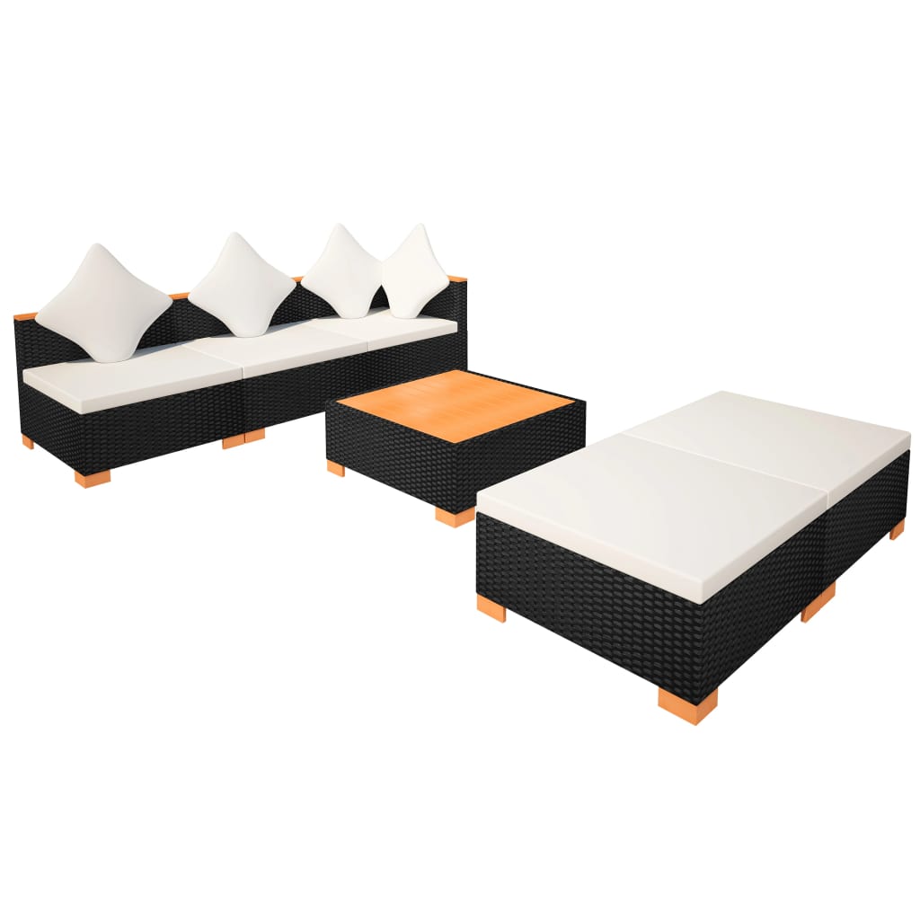 6 pcs garden furniture with black braided resin cushions