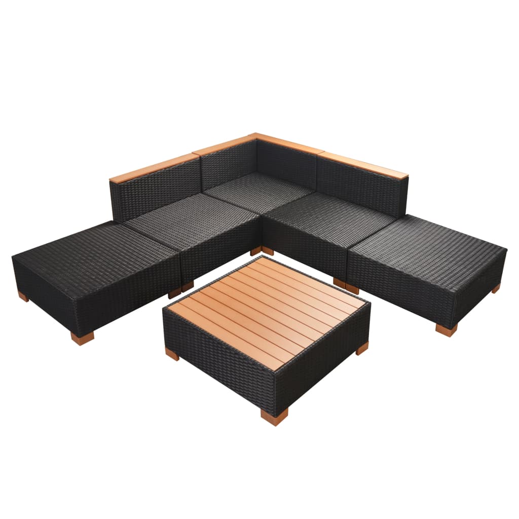 6 pcs garden furniture with black braided resin cushions