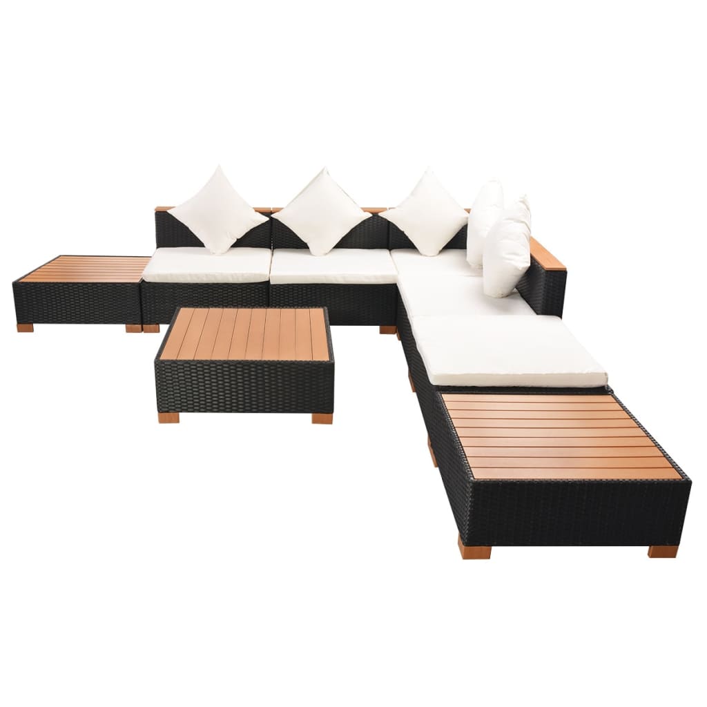 8 pcs garden furniture with black braided resin cushions