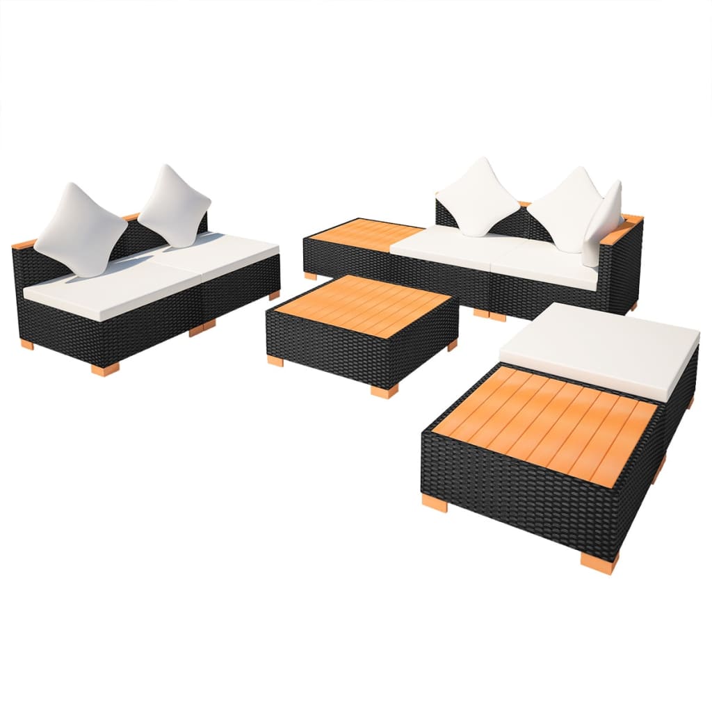 8 pcs garden furniture with black braided resin cushions