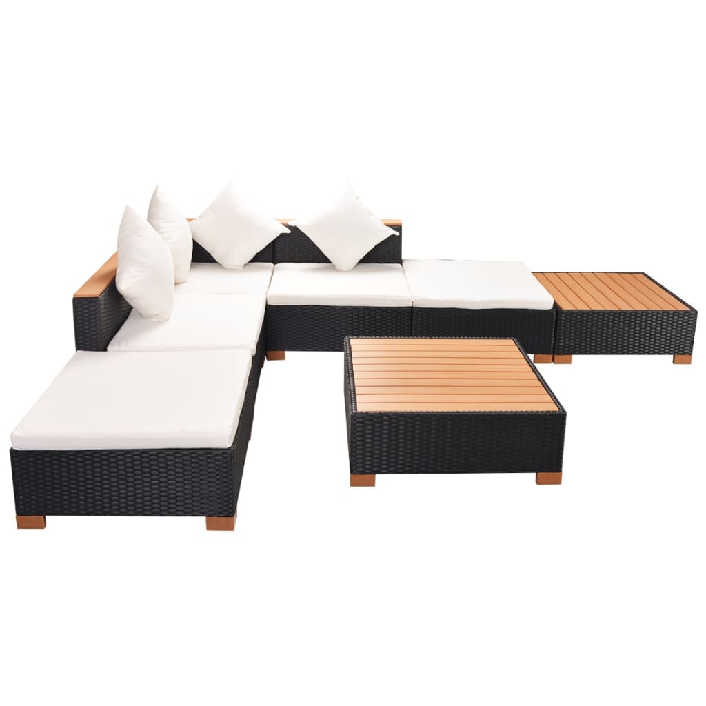 Garden furniture 7 pcs with black braided resin cushions