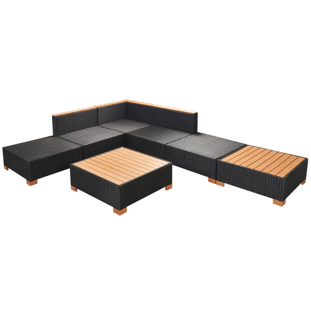 Garden furniture 7 pcs with black braided resin cushions