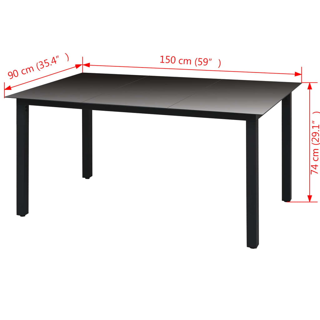 Table de jardin Noir 150 x 90 x 74 cm Aluminium et verre