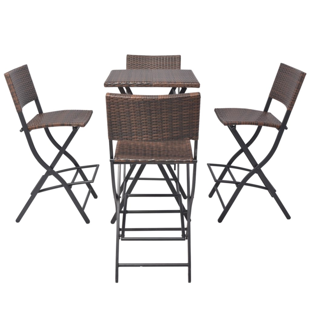 Foldable dinner furniture 5 pcs brown braided resin steel