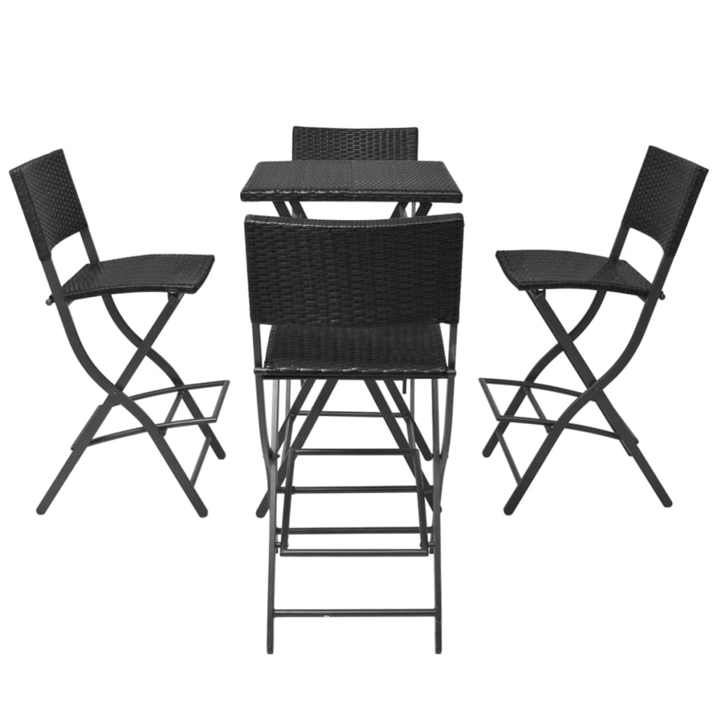 Foldable dinner furniture garden 5 pcs black braided resin steel