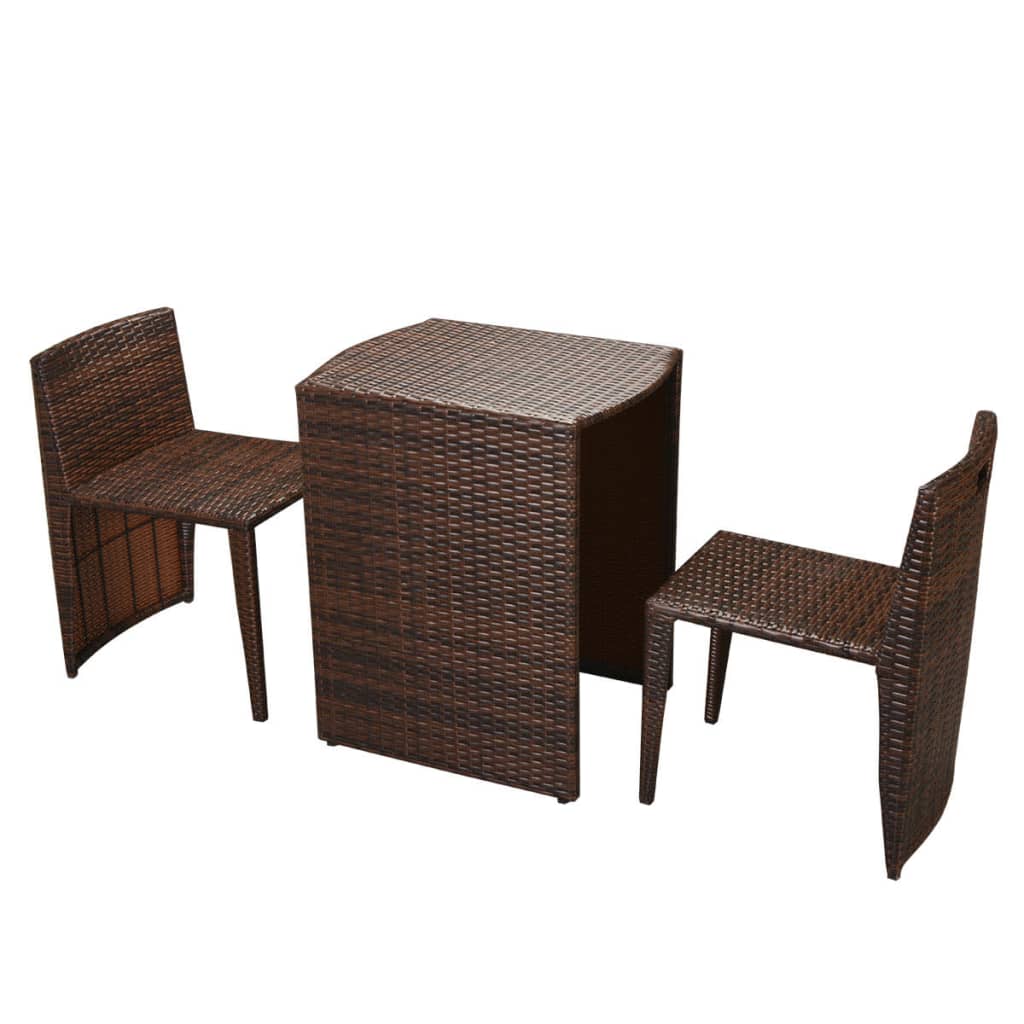 Bistro set 3 pcs with brown braided resin cushions