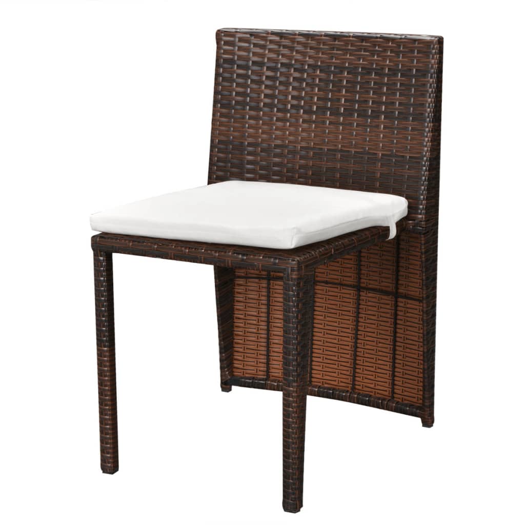 Bistro set 3 pcs with brown braided resin cushions