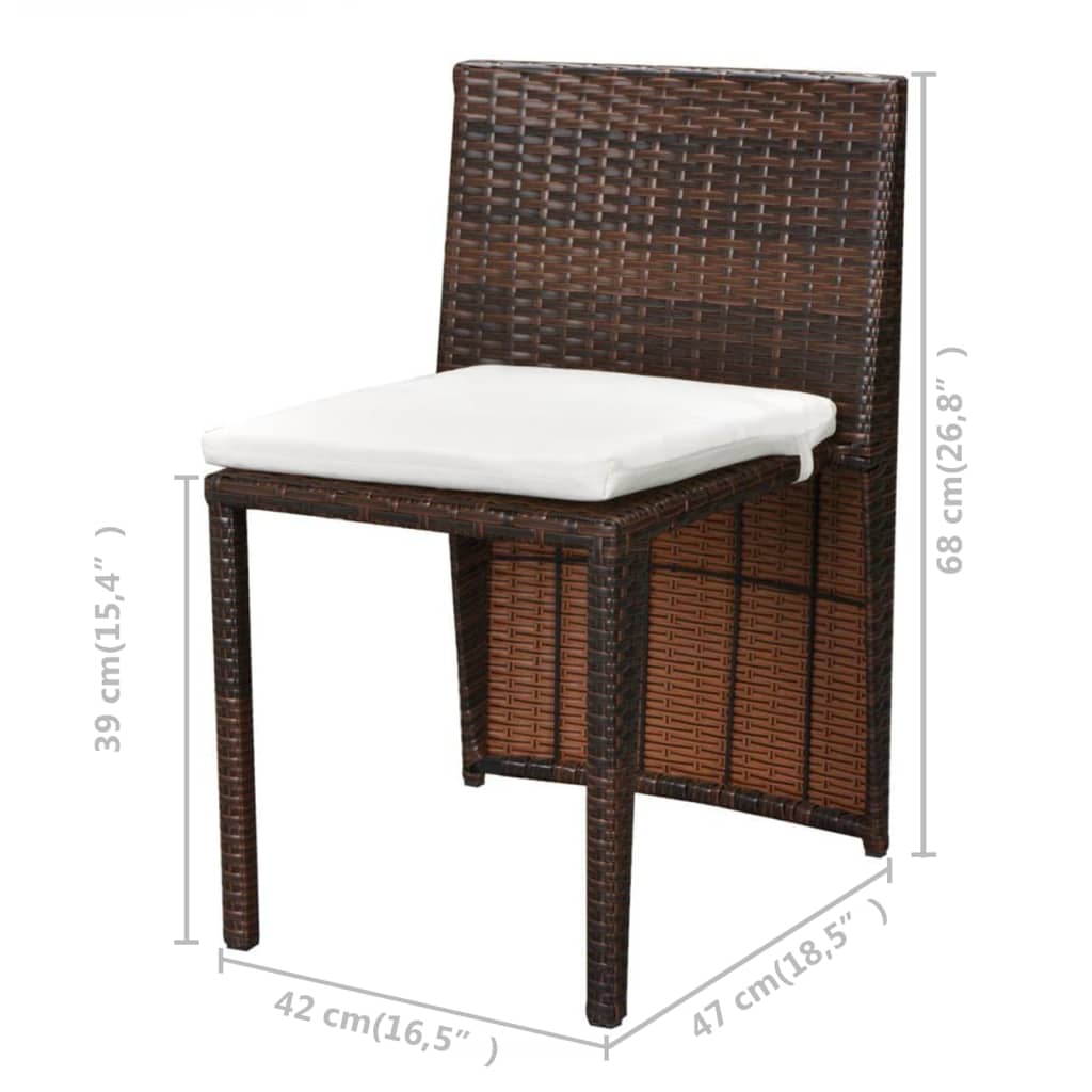 Bistro set 3 pcs with brown braided resin cushions