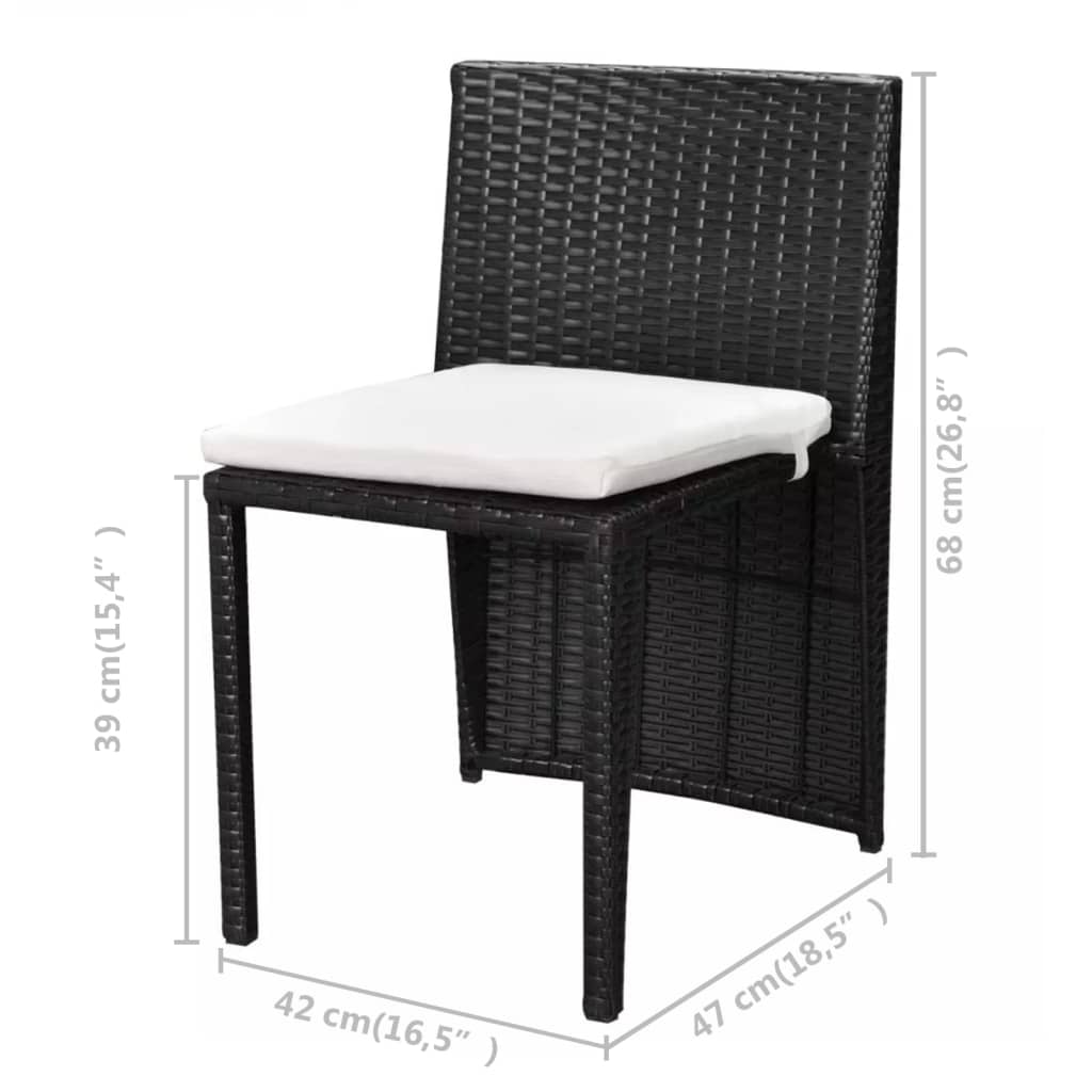 3 pcs bistro furniture with black braided resin cushions