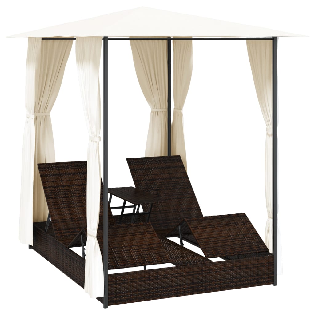 Double long chair with brown braided resin curtains