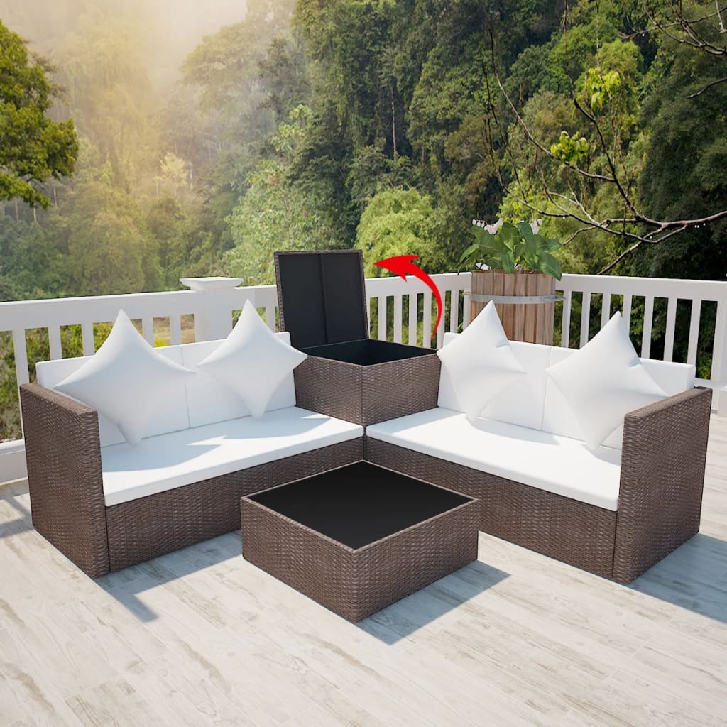 4 pcs garden furniture with brown braided resin cushions