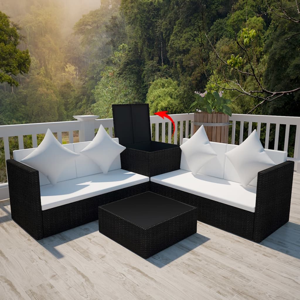 4 pcs garden furniture with black braided resin cushions