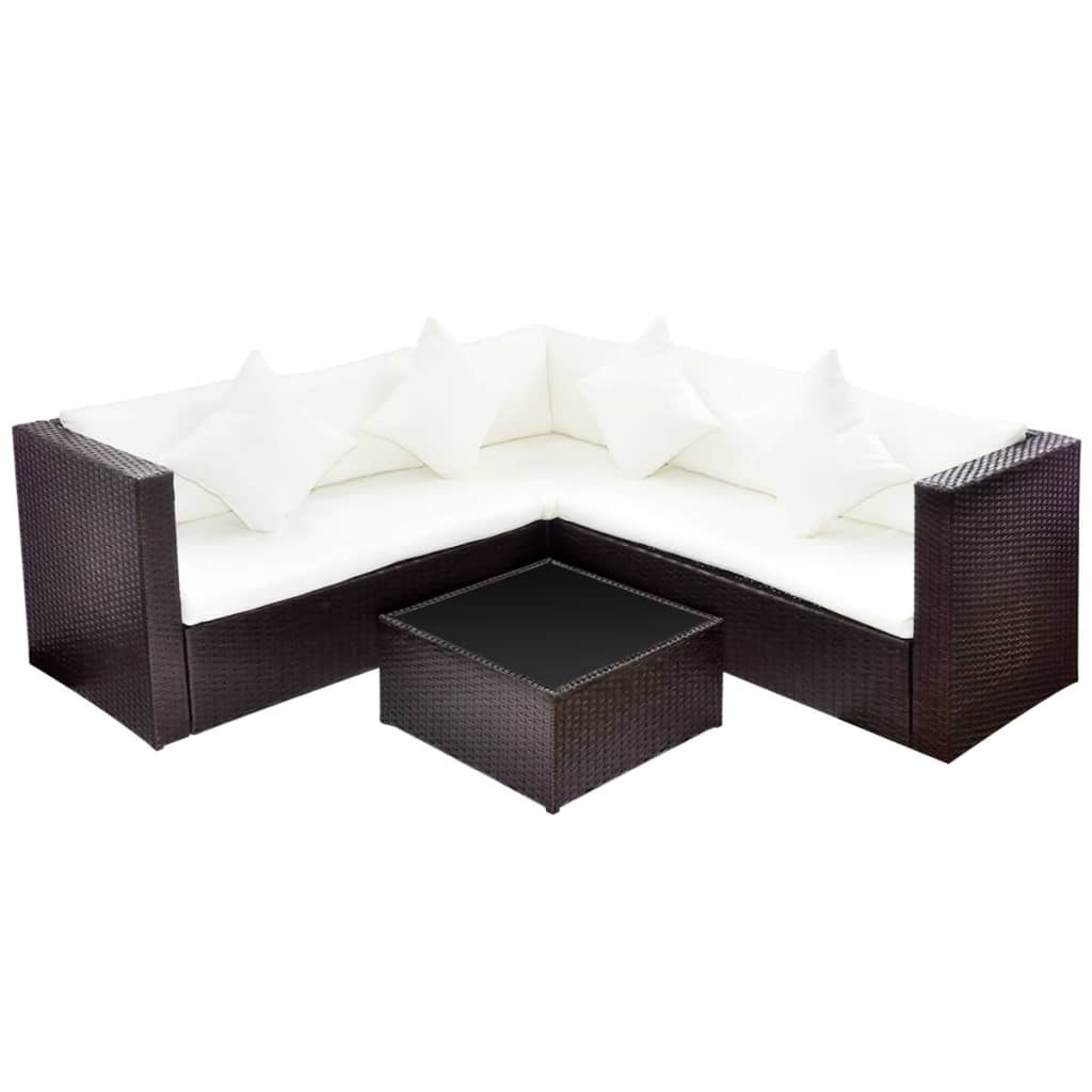 4 pcs garden furniture with brown braided resin cushions