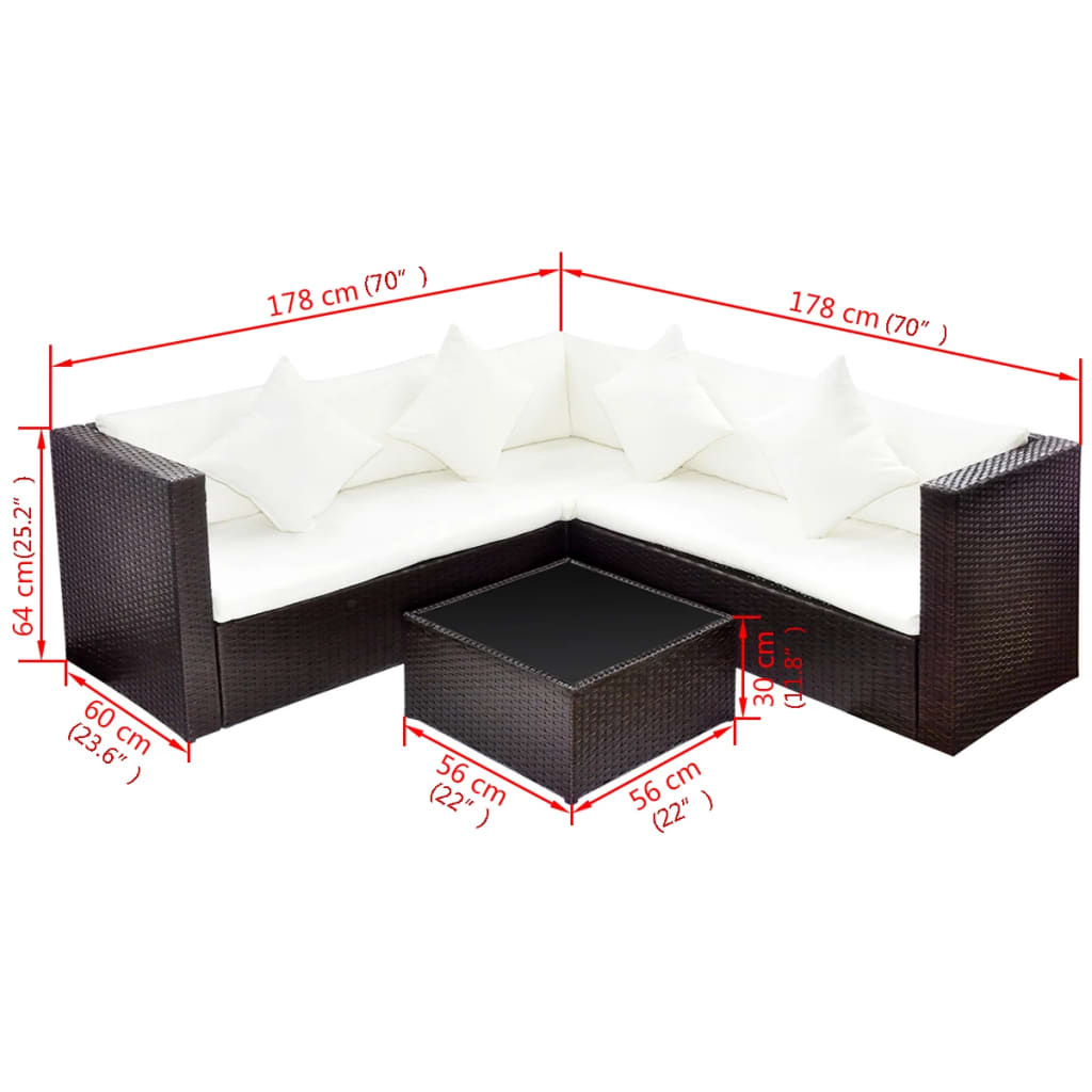 4 pcs garden furniture with brown braided resin cushions