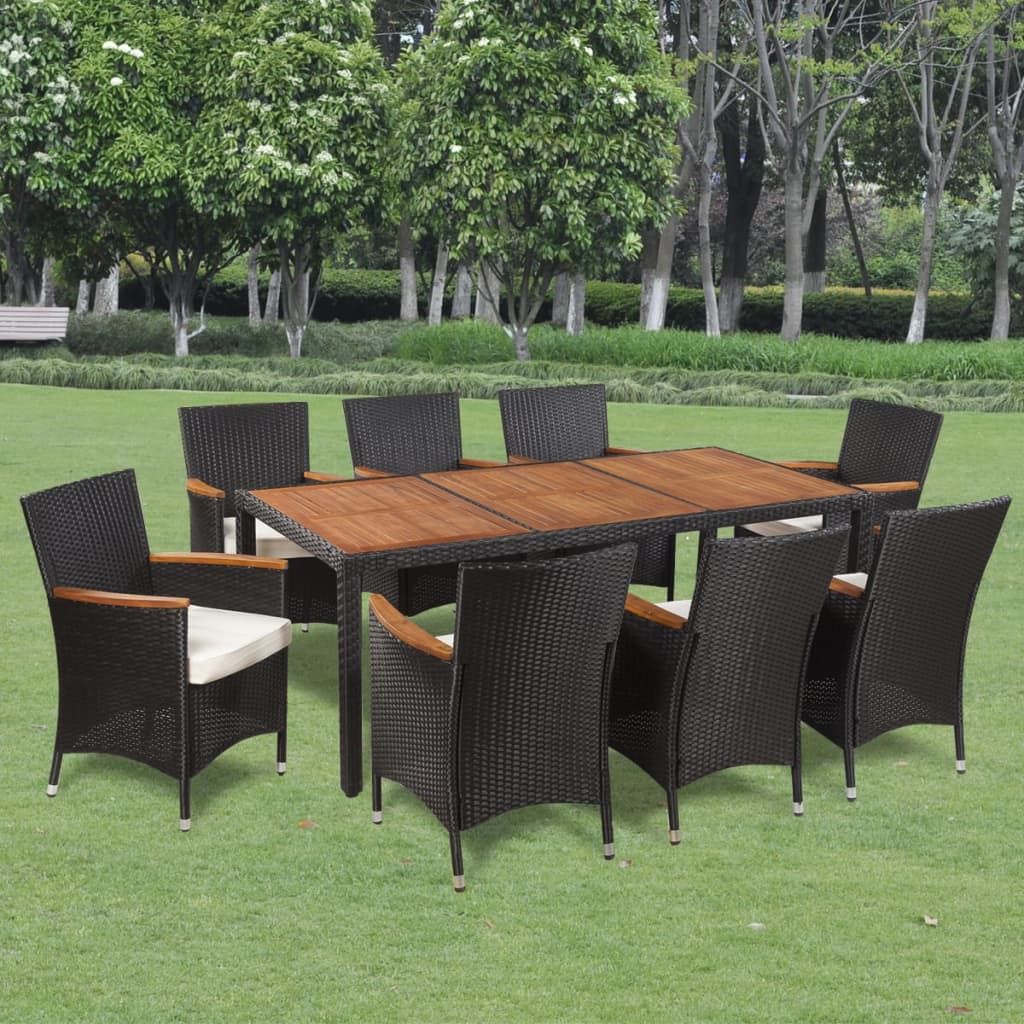 Salon de jardin avec coussins 9 pcs Résine tressée