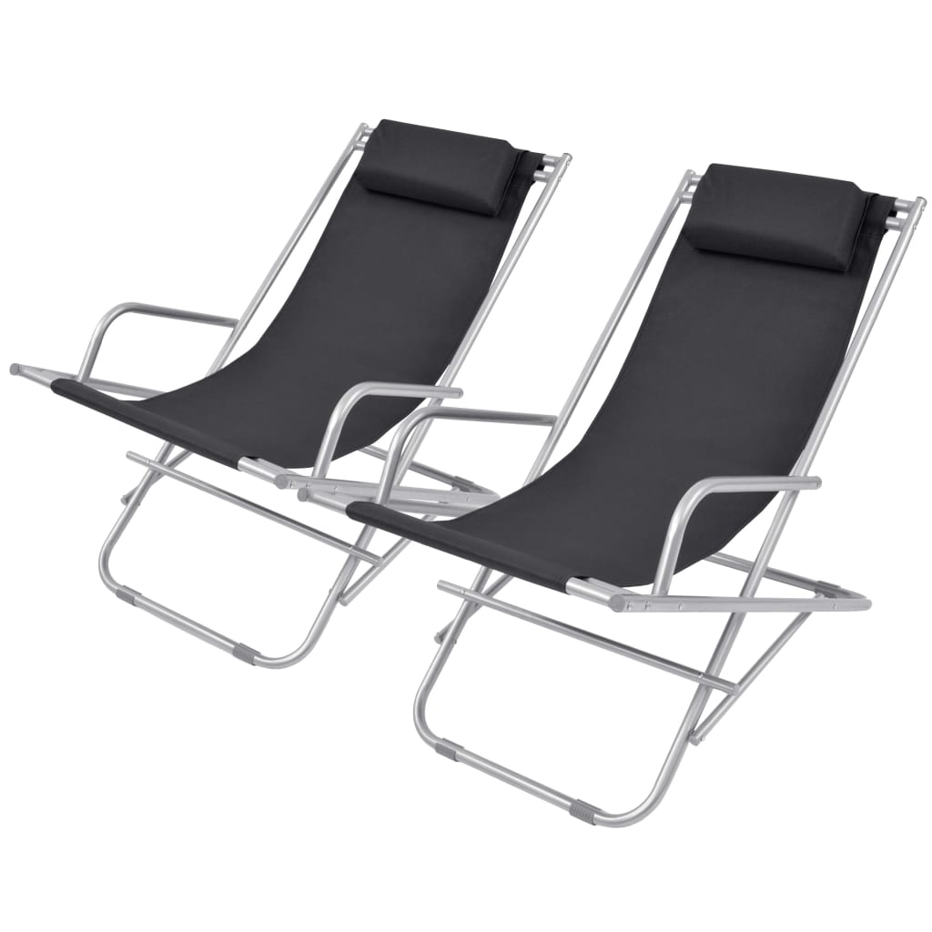 Terrace reclining chairs 2 pcs black steel