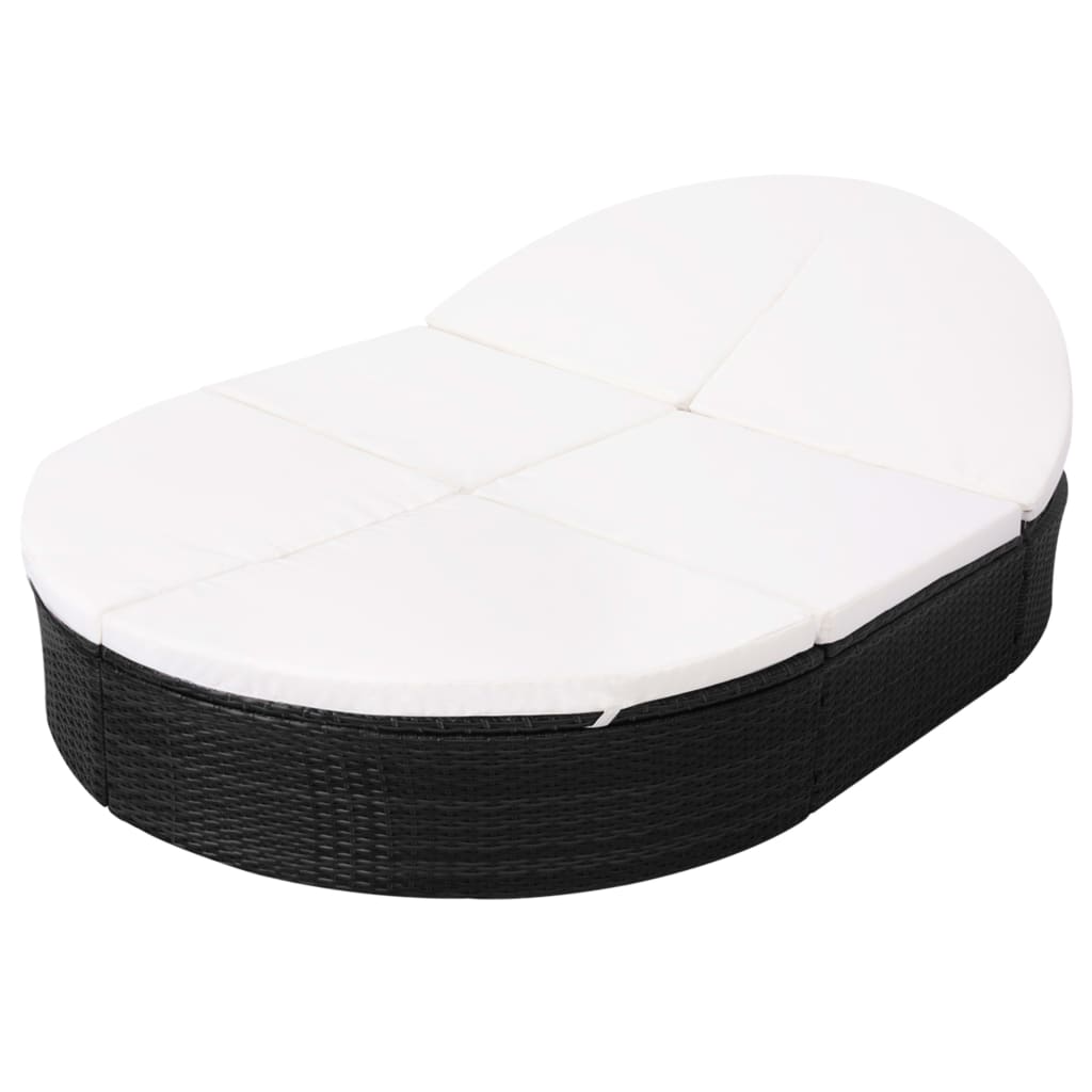 Outdoor rest bed with black braided resin cushion
