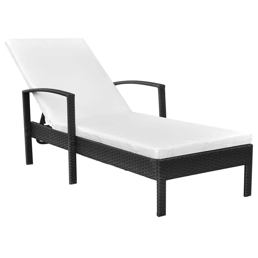 Langer Stuhl mit schwarzer geflochtenes Harzkissen
