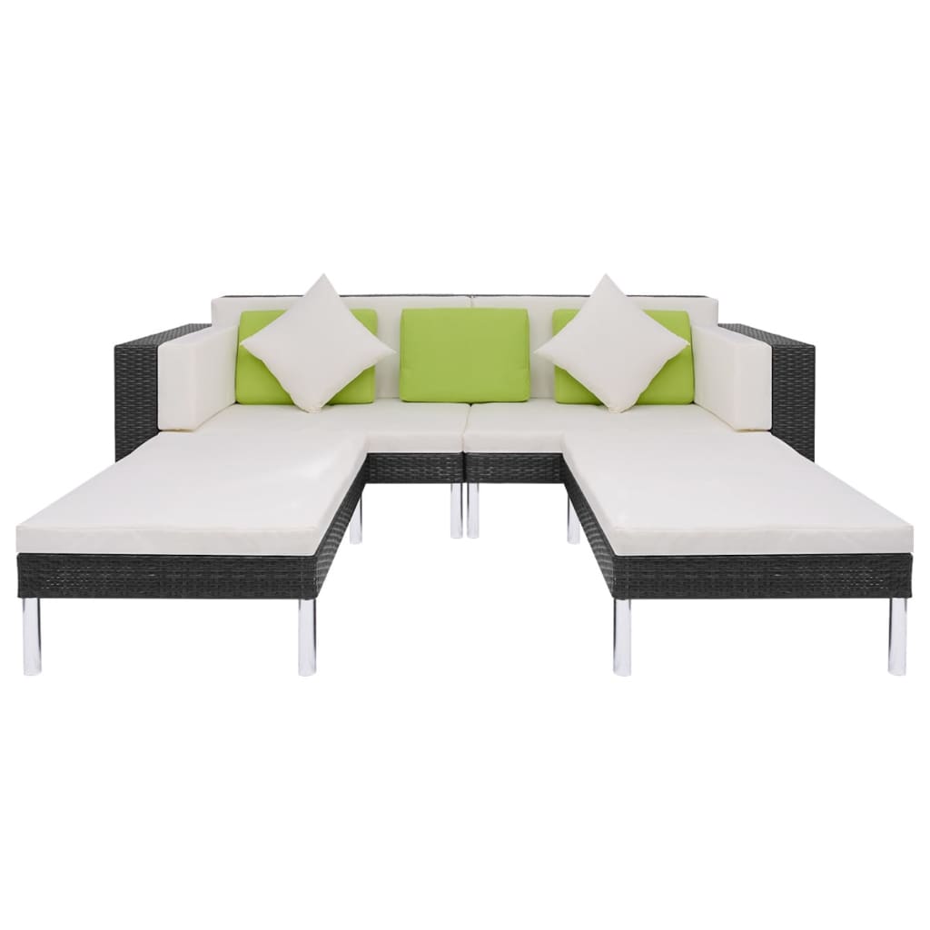 4 pcs garden furniture with black braided resin cushions