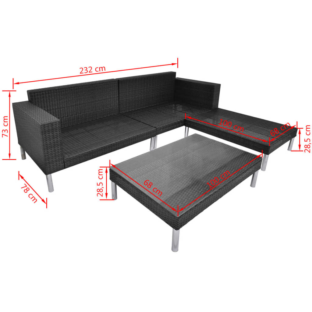 4 PCs Gartenmöbel mit schwarzen geflochtenen Harzkissen