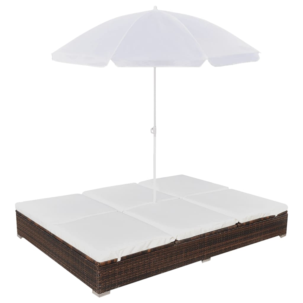 Outdoor long chair with brown braided resin parasol