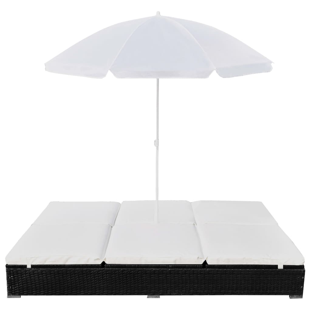 Outdoor long chair with black braided resin parasol