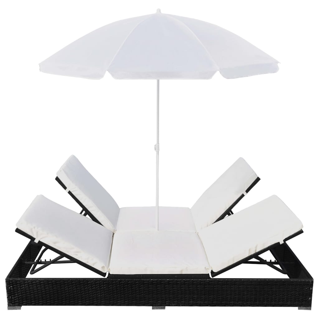 Outdoor long chair with black braided resin parasol
