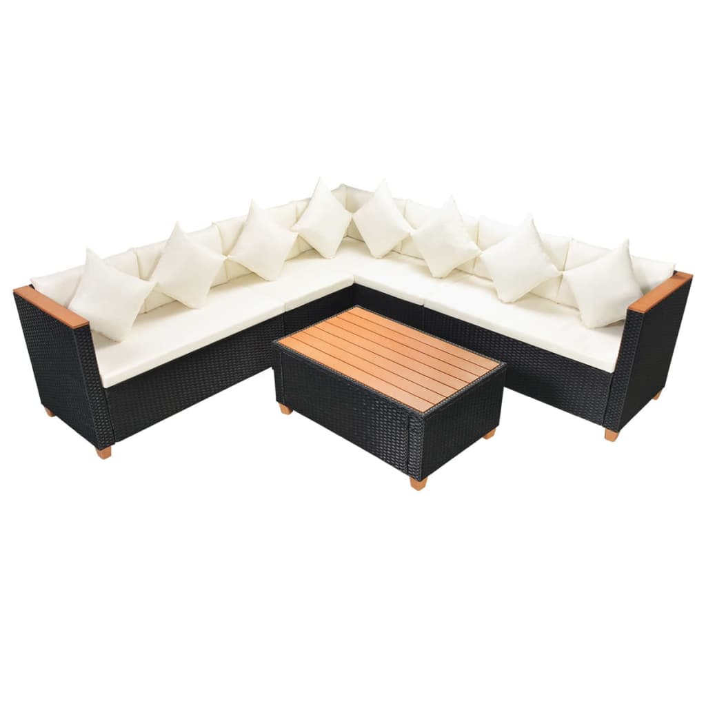 5 pcs garden furniture with black braided resin cushions