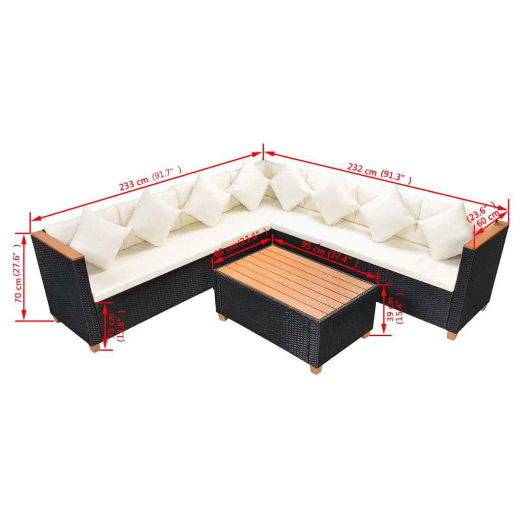 5 pcs garden furniture with black braided resin cushions