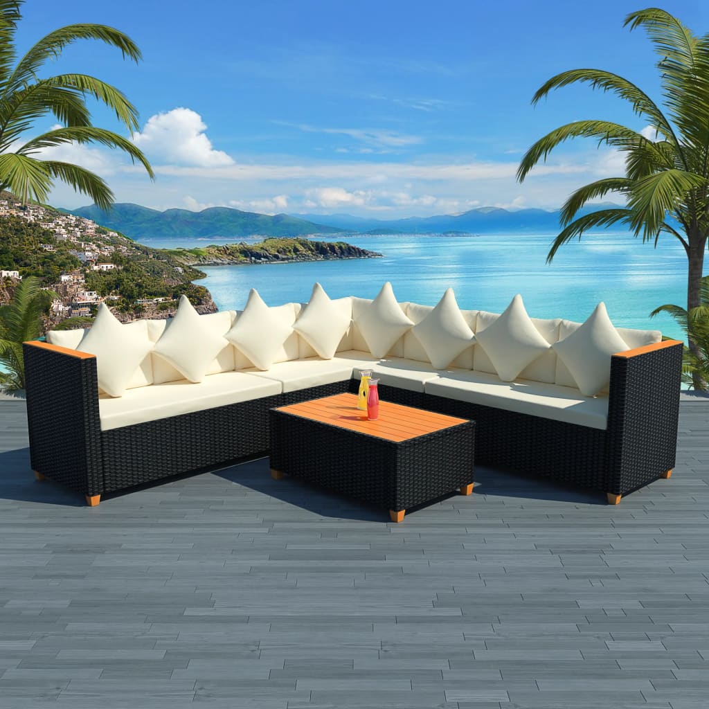 5 pcs garden furniture with black braided resin cushions