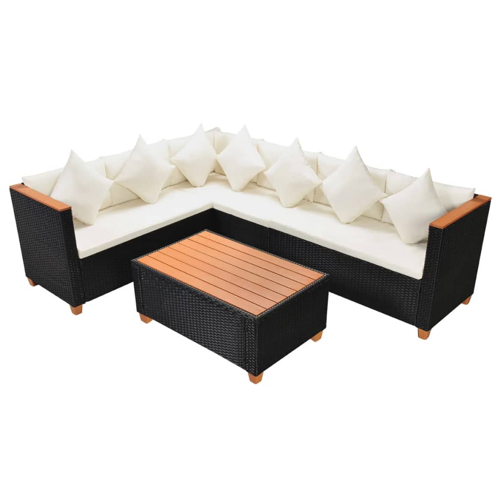 4 pcs garden furniture with black braided resin cushions